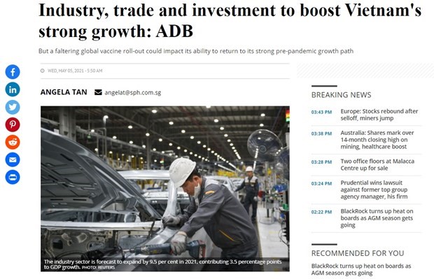 Bài viết về kinh tế Việt Nam trên báo The Business Times của Singapore.