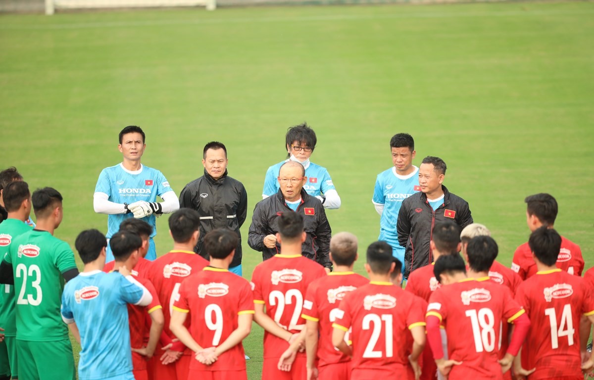Đội tuyển Việt Nam mang 29 cầu thủ sang UAE thi đấu vòng loại World Cup 2022. (Ảnh: PV/Vietnam+)