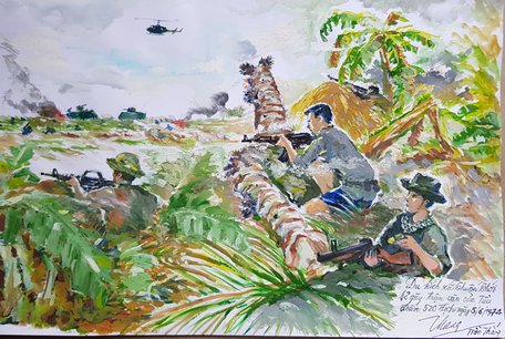 Du kích xã Thuận Thới bẻ gãy trận càn của địch ngày 5/6/1974, (vẽ theo lời kể của đồng chí Nguyễn Văn Một- du kích xã tham gia trận đánh).