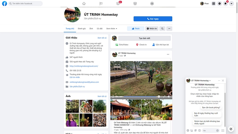 Facebook Út Trinh đã kết nối được nhiều khách du lịch.