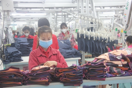 Công nhân trong một công ty may mặc Khu công nghiệp Hòa Phú.