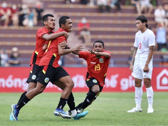 Cầu thủ U23 Timor Leste ăn mừng bàn gỡ hòa 2-2 - Ảnh: N.KHÔI