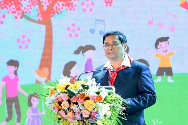 Thủ tướng phát biểu tại lễ phát động Tháng hành động vì trẻ em và khai mạc hè năm 2022 - Ảnh: VGP/Nhật Bắc