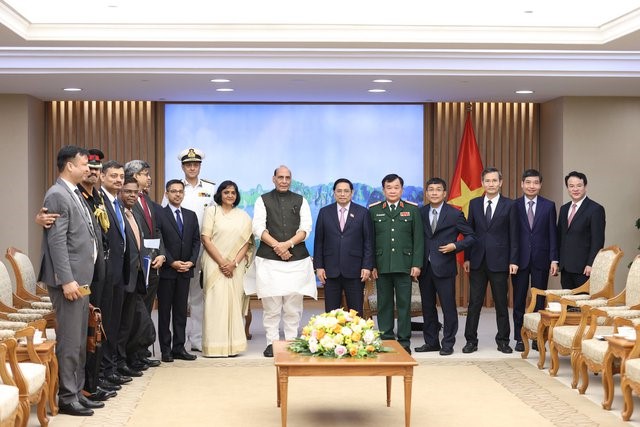 Bộ trưởng Bộ Quốc phòng Cộng hòa Ấn Độ Rajnath Singh mong muốn quan hệ đối tác chiến lược toàn diện giữa hai nước tiếp tục phát triển. Ảnh VGP/Nhật Bắc
