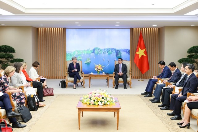 Thủ tướng Phạm Minh Chính bày tỏ cảm ơn Chính phủ Australia về sự ủng hộ, hỗ trợ quý báu và kịp thời về vaccine và thiết bị, vật tư y tế cho Việt Nam - Ảnh VGP/Nhật Bắc