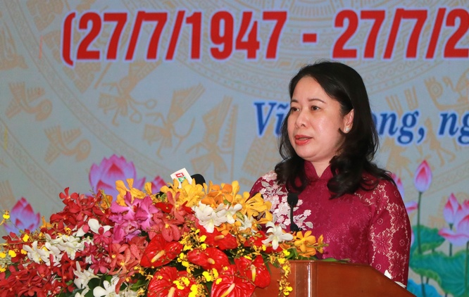 Phó Chủ tịch nước Võ Thị Ánh Xuân phát biểu tại buổi họp mặt.
