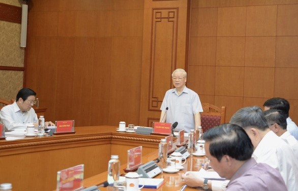 Tổng bí thư Nguyễn Phú Trọng chủ trì phiên họp của thường trực Ban Chỉ đạo trung ương về phòng, chống tham nhũng, tiêu cực vào ngày 27/4 - Ảnh: noichinh.vn