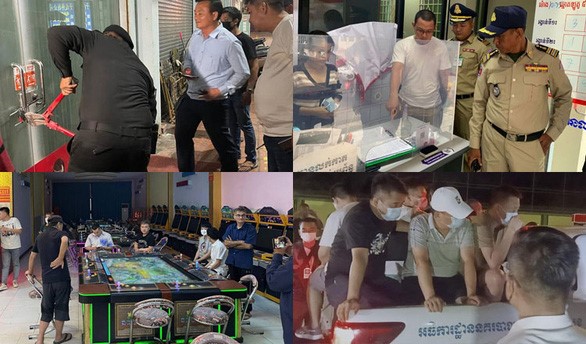 Hình ảnh chiến dịch truy quét nạn cờ bạc bất hợp pháp ở Campuchia - Ảnh: KHMER TIMES