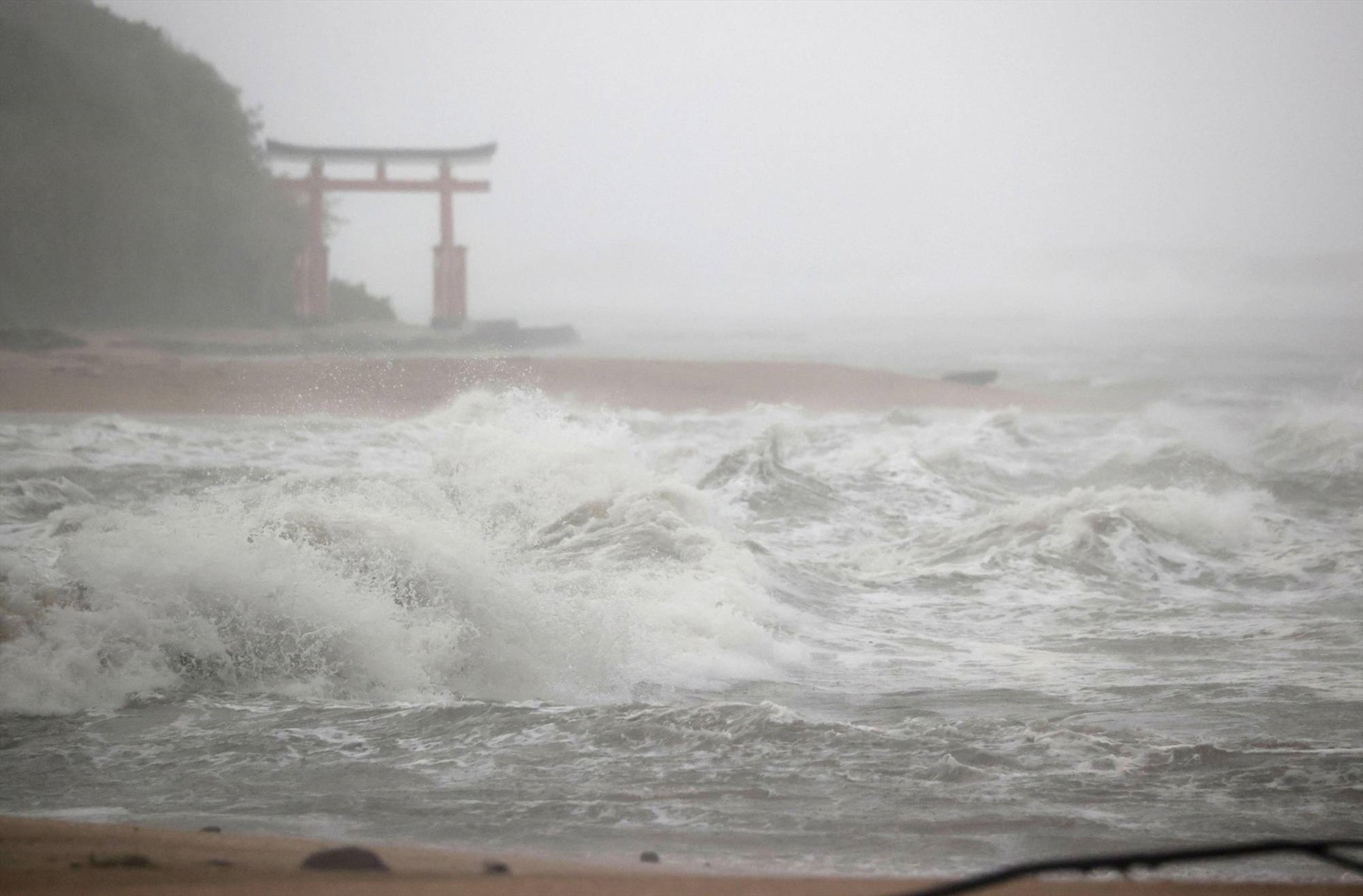 Khi bão Nanmadol áp sát, sóng lớn ghi nhận ở thành phố Miyazaki trong ngày 18/9. Ảnh chụp màn hình