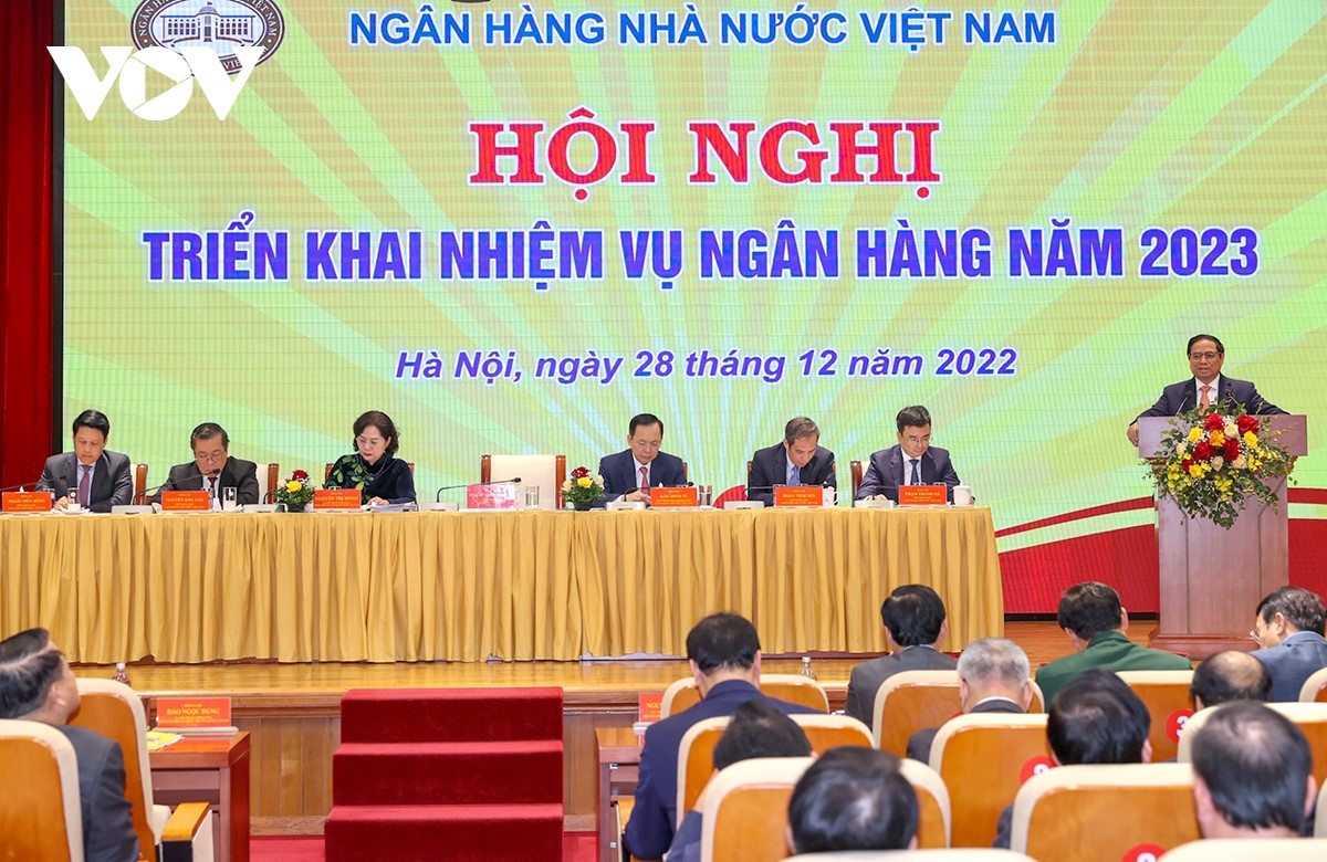 Thủ tướng Phạm Minh Chính phát biểu chỉ đạo tại Hội nghị triển khai nhiệm vụ ngân hàng năm 2023.