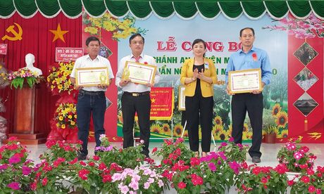 Bà Lê Thị Thúy Kiều - Tỉnh ủy viên, Phó Chủ tịch HĐND tỉnh trao bằng khen cho hộ gia đình, cá nhân có thành tích xuất sắc, đóng góp và vận động đóng góp tiền, vật chất xây dựng NTM năm 2022.
